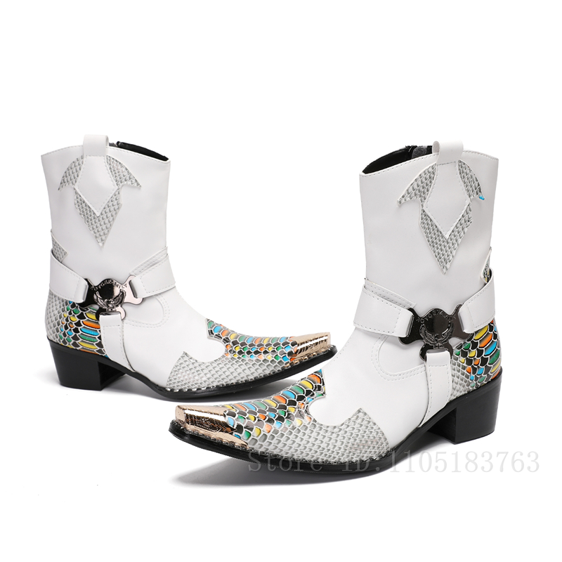 Mens Fashion Dress Shoes - British Style Handmade Men Boots Metal