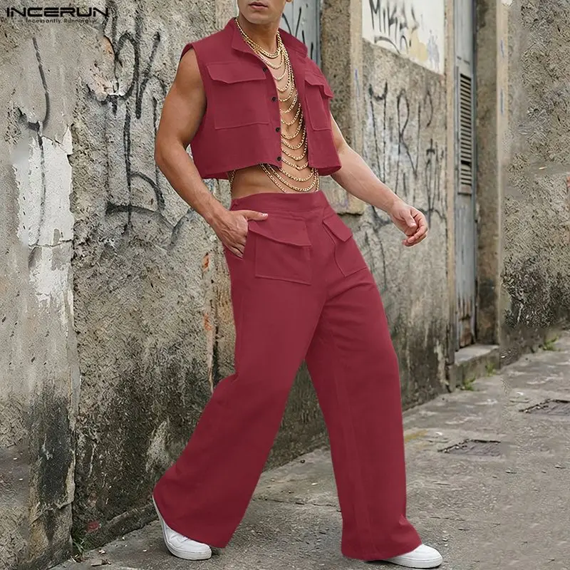 Mens Fashion Clothes - INCERUN Men Sets Solid Sleeveless Crop