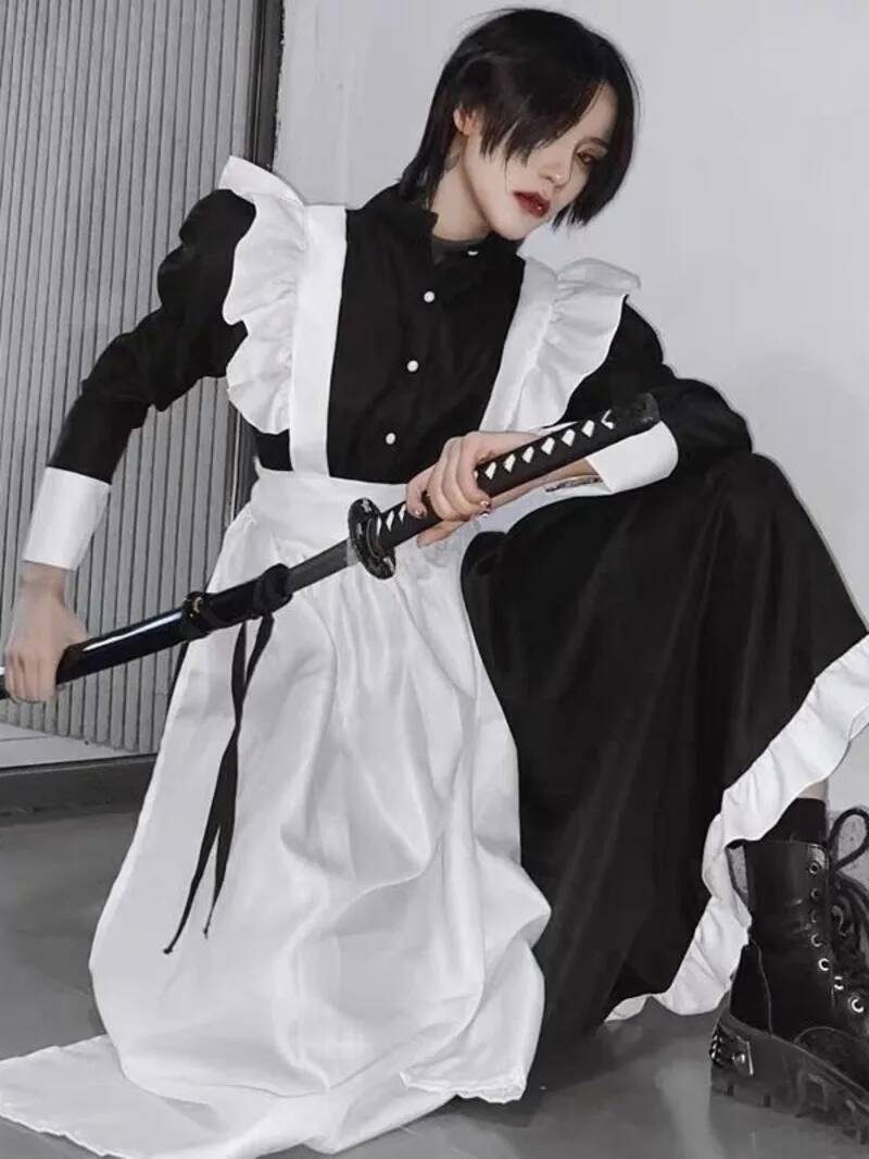 Men'S Fashion All Black Outfit - Maid Costume For Women Men Daily
