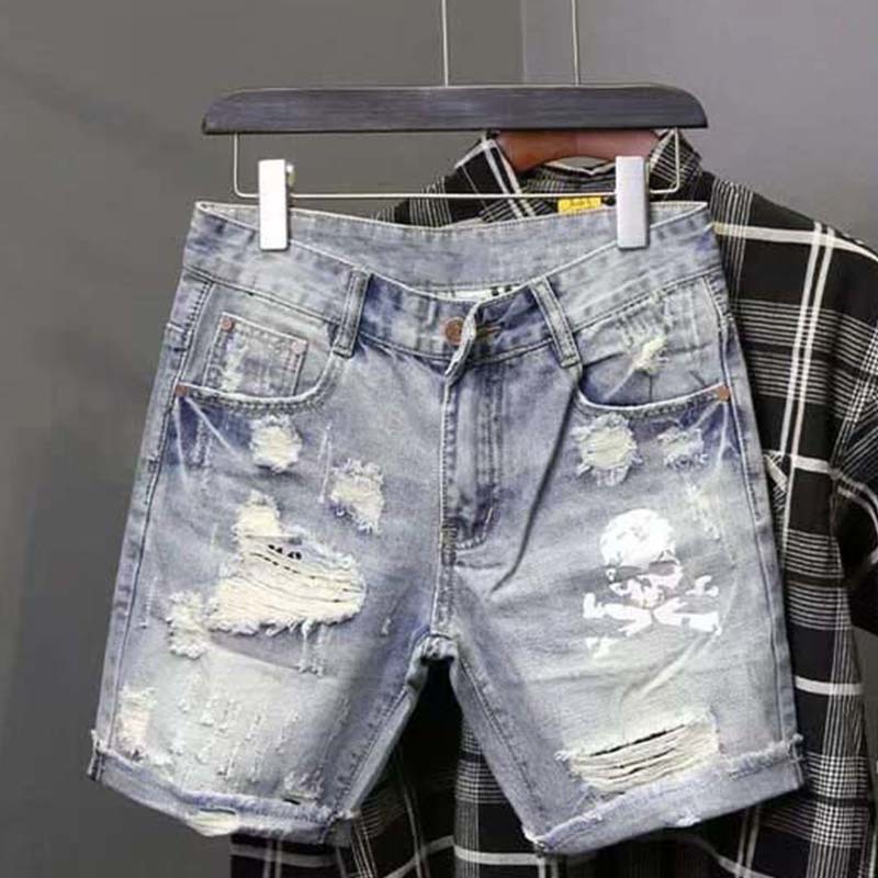 Men'S Fashion Overalls - Summer Men's Worn Bead Hole Beggar